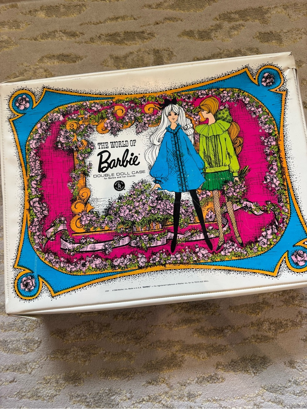 Barbie The World of Barbie Double Doll Case - White with Pink & Blue Graphic